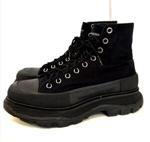 Alexander McQueen Canvas High Top Boots Black Lug Sole Sneakers EU 43.5 Designer